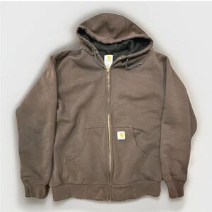 Carhartt Thermal Hoodie Hooded Zip Front Y2K Dark Brown J149 DKB XL/XXL